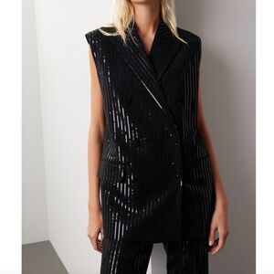 Michael Kors Pinstripe Sequined Oversized Vest